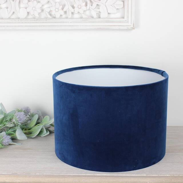 London Navy Velvet Drum Lampshade