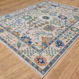 Handmade Wool Oushak Rug, Floral Fine Woolrug, Peach Blue Green Ar_021 - thumbnail 2