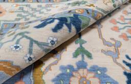 Handmade Wool Oushak Rug, Floral Fine Woolrug, Peach Blue Green Ar_021 - thumbnail 1