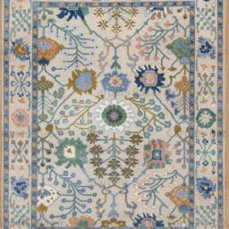 Handmade Wool Oushak Rug, Floral Fine Woolrug, Peach Blue Green Ar_021 - thumbnail 3