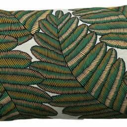 Fern Cushion Cover Botanical Floral Print, Light Grey Velvet Pillow - thumbnail 3
