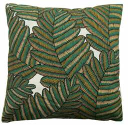 Fern Cushion Cover Botanical Floral Print, Light Grey Velvet Pillow - thumbnail 1