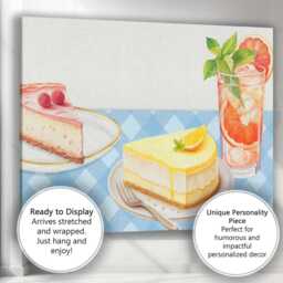 Lemon Cheesecake Raspberry Dessert & Citrus Cocktail Canvas Wall Art Print Decor Picture Ready To Hang - thumbnail 3