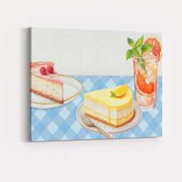 Lemon Cheesecake Raspberry Dessert & Citrus Cocktail Canvas Wall Art Print Decor Picture Ready To Hang - thumbnail 4