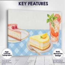 Lemon Cheesecake Raspberry Dessert & Citrus Cocktail Canvas Wall Art Print Decor Picture Ready To Hang - thumbnail 1