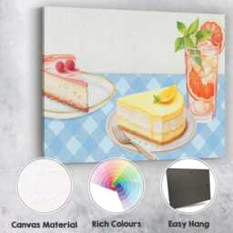 Lemon Cheesecake Raspberry Dessert & Citrus Cocktail Canvas Wall Art Print Decor Picture Ready To Hang - thumbnail 2