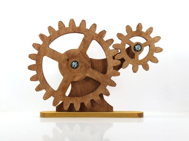 Mechanical Home Decor. Kinetic Decor For Desk. Rotating Wooden Gears Desk Art With Metal Ball Bearings. Free Shipping - image 1