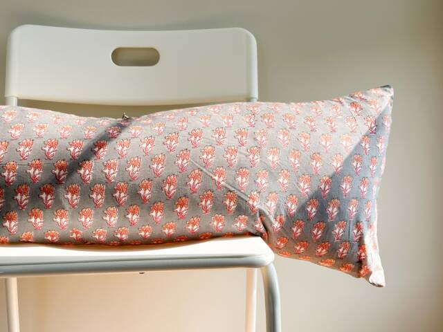 Block Print Lumbar Pillow Cover Floral Batik, Natural Dyed - image 1