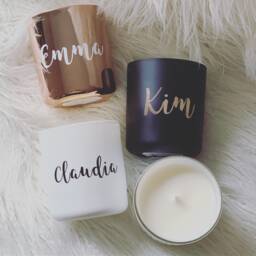 Personalised Soy Wax Candle - Handmade Customise Gold Silver White Gifts Home Decor