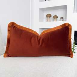 Velvet William Morris Strawberry Thief Cushion Cover With Terracotta Fringe Accent Pillow Mid Century Design - All Sizes - thumbnail 4