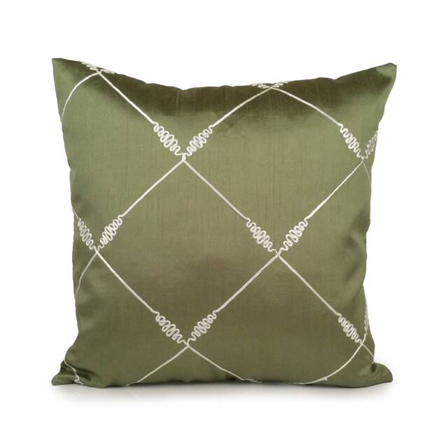 Lime Green & White Pillow, Throw Pillow Cover, Decorative Cushion Accent Silk Blend White Detail - image 1