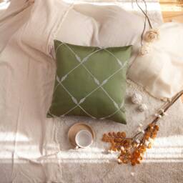 Lime Green & White Pillow, Throw Pillow Cover, Decorative Cushion Accent Silk Blend White Detail - thumbnail 3