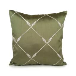 Lime Green & White Pillow, Throw Pillow Cover, Decorative Cushion Accent Silk Blend White Detail - thumbnail 1
