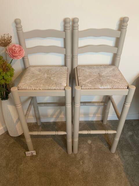 Pair Of Bar Stools Wooden Painted Bespoke Stencilled - image 1