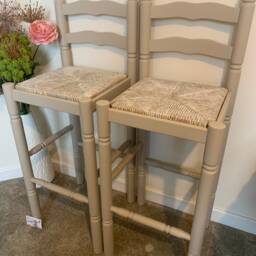 Pair Of Bar Stools Wooden Painted Bespoke Stencilled - thumbnail 2