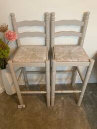 Pair Of Bar Stools Wooden Painted Bespoke Stencilled - thumbnail 1