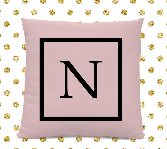 Initial Pillow - Letter With N Monogrammed Custom Throw Pink