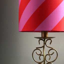 Tall Table Lamp With A Gold-Colored Metal Stand. Handmade Shade in Fuchsia & Red - thumbnail 2
