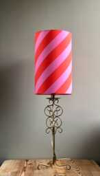 Tall Table Lamp With A Gold-Colored Metal Stand. Handmade Shade in Fuchsia & Red - thumbnail 1
