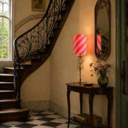 Tall Table Lamp With A Gold-Colored Metal Stand. Handmade Shade in Fuchsia & Red - thumbnail 3