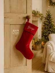 Personalised Name Red Velvet Stocking Hanging Christmas