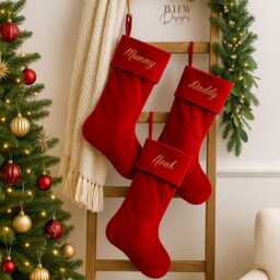 Personalised Name Red Velvet Stocking Hanging Christmas - thumbnail 2