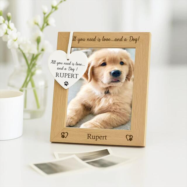 Dog Photo Frame Gift, Personalised Pet With Optional Wooden Plaque, Mum, Dad Keepsake - image 1