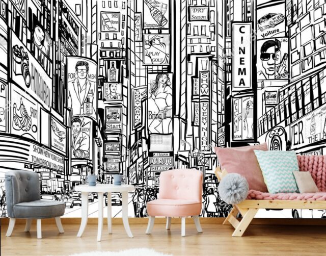 New York Cityscape Vinyl Wallpaper Black & White Urban Wall Mural - image 1