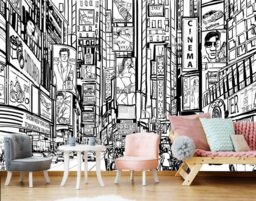 New York Cityscape Vinyl Wallpaper Black & White Urban Wall Mural - thumbnail 1