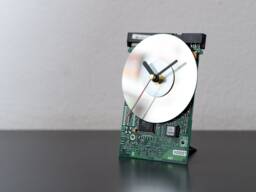 Green Desk Clock, Circuit Board Recycled Computer Parts Boyfriend Gift, Husband Father Geek Gift - thumbnail 1