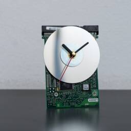 Green Desk Clock, Circuit Board Recycled Computer Parts Boyfriend Gift, Husband Father Geek Gift - thumbnail 3
