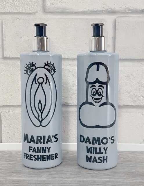 Personalised Reusable Novelty Grey Adult Bathroom Soap Dispensers -Funny Gift - Secret Santa Christmas - image 1