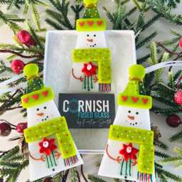 Cute Fused Glass Christmas Snowman Decoration - Unique Decoration, Fused Glass Cornwall, Cornish - thumbnail 4