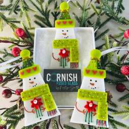 Cute Fused Glass Christmas Snowman Decoration - Unique Decoration, Fused Glass Cornwall, Cornish - thumbnail 3