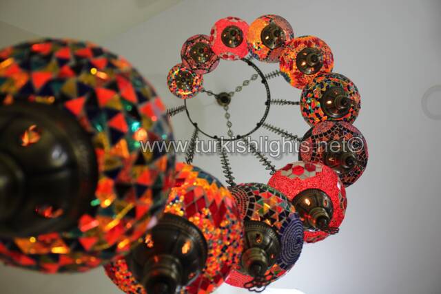Turkish Mosaic Water Drop Chandelier - 11 Large Globe Ottoman Ceiling Lamp - H11 - image 1