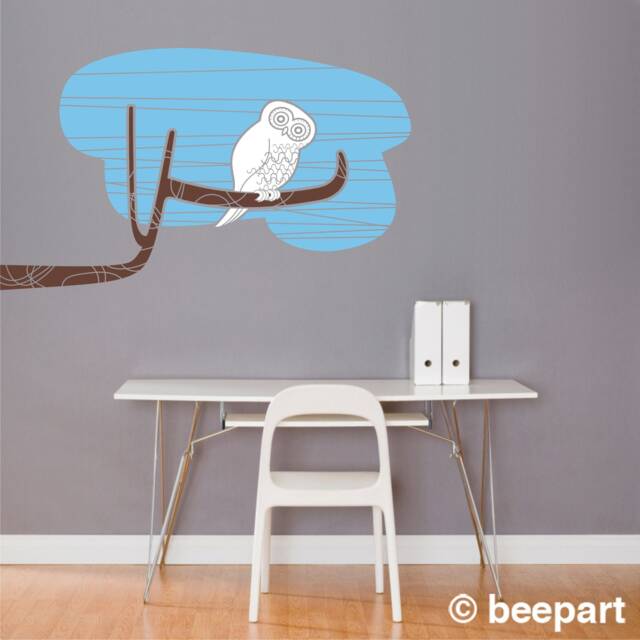 Owl & Tree Branch Wall Decal Mid Century Modern Inspired Design - image 1