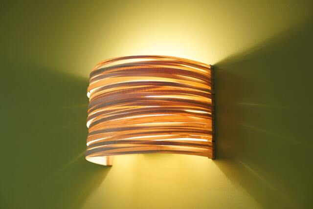 Veneer Wall Lamp in Scandinavian Style - Wood Lighting Hygge Sconce For Home Improvement Or Spring Decor Arc Stripes - image 1