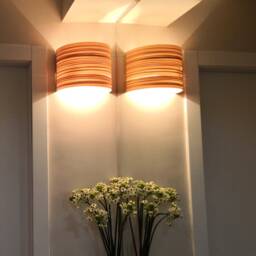 Nordic Wood Wall Sconce - Veneer Lamp in Scandinavian Style Hygge Lighting For Home Improvement Or Home-Decor Arc Stripes - thumbnail 4