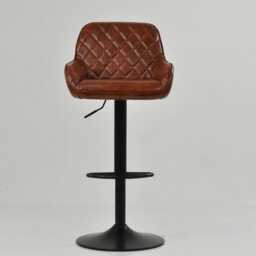 Bar Stools Faux Leather Brown Breakfast Kitchen Counter Stool Swivel Black Base Adjustable - Vintage Industrial