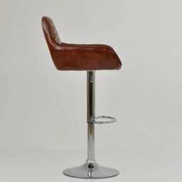 Bar Stools Faux Leather Brown Breakfast Kitchen Counter Stool Swivel Black Base Adjustable - Vintage Industrial - thumbnail 4