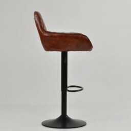 Bar Stools Faux Leather Brown Breakfast Kitchen Counter Stool Swivel Black Base Adjustable - Vintage Industrial - thumbnail 3
