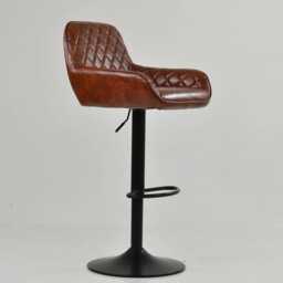 Bar Stools Faux Leather Brown Breakfast Kitchen Counter Stool Swivel Black Base Adjustable - Vintage Industrial - thumbnail 2
