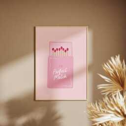 The Perfect Match Print, Pink Wall Decor Art, Aesthetic Coquette Girly Illustration, Trendy Bedroom Poster, Match Box, Valentines Gift - thumbnail 2