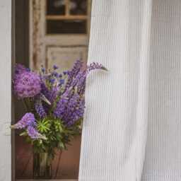 White Linen Curtain With Black Stripes, Rod Pocket Panel, Striped Window Treatments, Eco-Friendly Natural Curtain - thumbnail 2