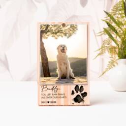 Pet Loss Gift, Custom, Engraved Wood Photo Block, Animal Paw Print, Dog Memorial Frame, Picture Sympathy Cat Gift