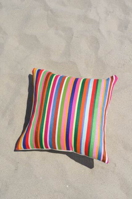 Hand-Loomed Striped Cotton Pillow Cover, Colorful Modern Throw - image 1