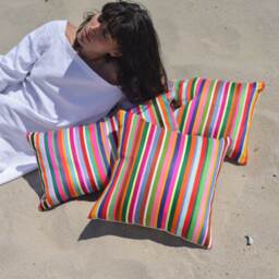 Hand-Loomed Striped Cotton Pillow Cover, Colorful Modern Throw - thumbnail 2