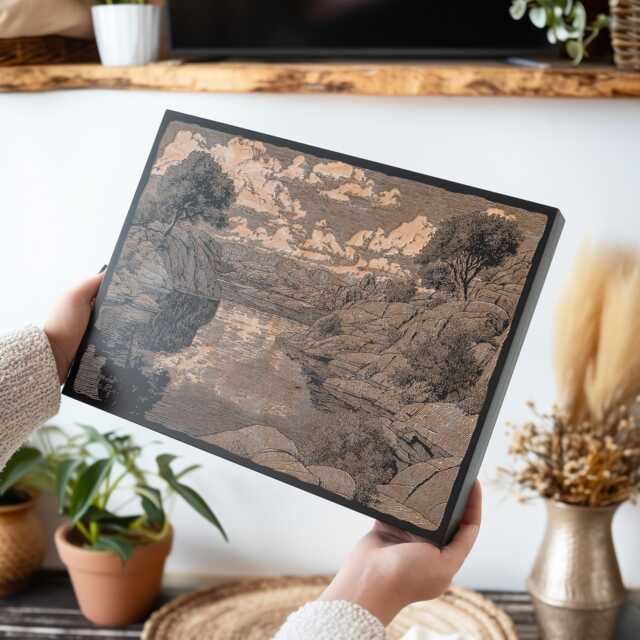 Sunset Reflection At Watson Lake Wall Art - Wood Lithograph Illustration, Arizona Landscape, Nature Southwest Home Decor Gift - image 1