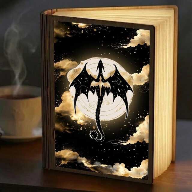 Fourth Wing Dragon Book Lamp, Dark Fantasy Light, Led Foldable Night Light Decor - image 1