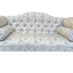 Small Occasional Sofa Seat in A Small Floral Leaf Print On White. Aqua, Pink Green, Purple, Blue. Matching Chair &stool Available - thumbnail 2